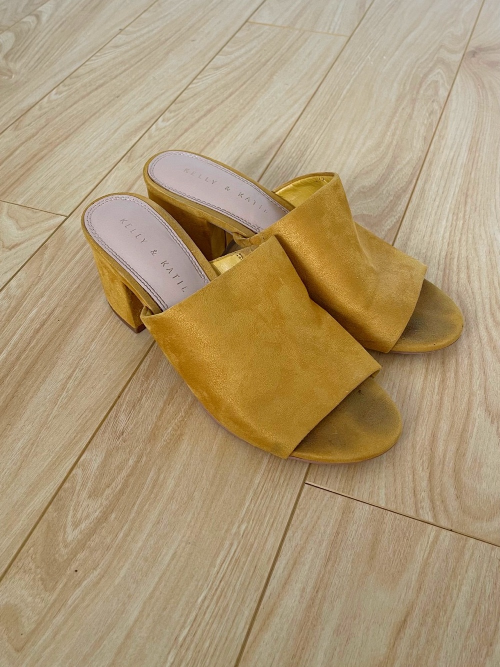 Kelly & Katie | Mustard Yellow Suede Block Heel Mules
